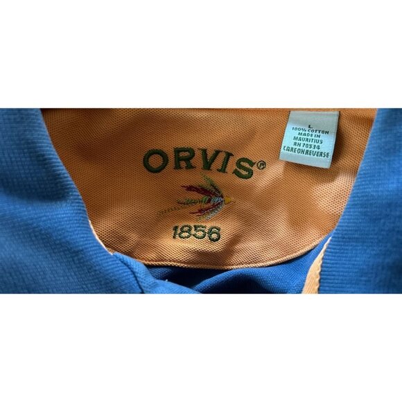 ORVIW Cotton Piques Polo Shirt Washed Blue Orange Details Size Large - Picture 3 of 7